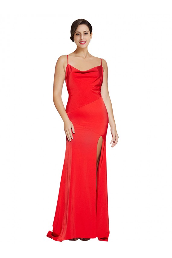 Sleeveless Red Low Back Sheath Cowl Neck Formal Evening Gown / Prom Dress / Bridesmaid Dress Lincoln