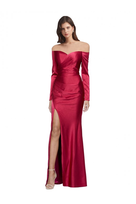 Long Sleeves Dark Red Sheath Sweetheart Formal Evening Gown / Prom Dress / Bridesmaid Dress Lincoln