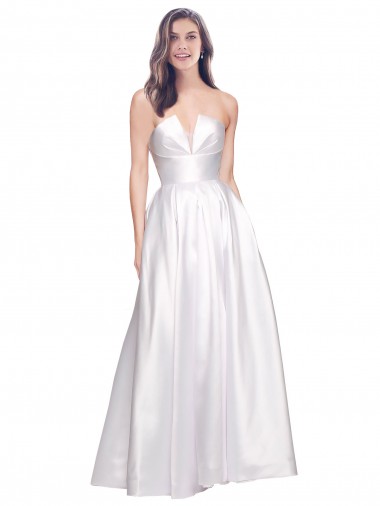 Sleeveless White Low Back A-Line Strapless Formal Evening Gown / Prom Dress / Bridesmaid Dress Lincoln
