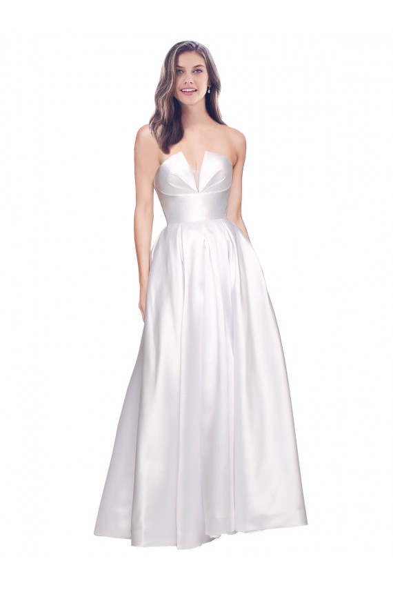 Sleeveless White Low Back A-Line Strapless Formal Evening Gown / Prom Dress / Bridesmaid Dress Lincoln