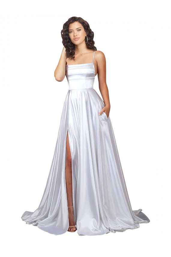 Sleeveless White A-Line Spaghetti Straps Beach Wedding Dress Lincoln