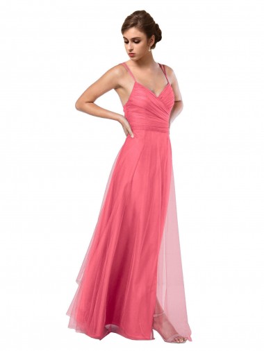 Sleeveless Watermelon V-Back A-Line Spaghetti Straps Bridesmaid Dress Lincoln