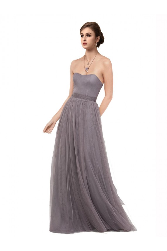 Sleeveless Pewter V-Back A-Line Spaghetti Straps Bridesmaid Dress Lincoln