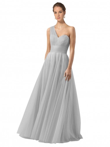 Sleeveless Silver A-Line One Shoulder Bridesmaid Gown Lincoln