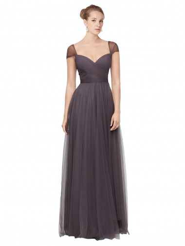 Cap Sleeves Pewter A-Line Sweetheart Bridesmaid Dress Lincoln