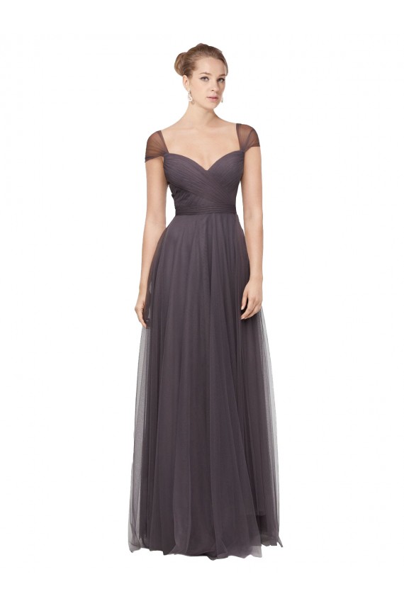 Cap Sleeves Pewter A-Line Sweetheart Bridesmaid Dress Lincoln