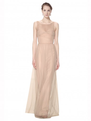 Sleeveless Blush Sheath Illusion Neck Bridesmaid Dress Lincoln