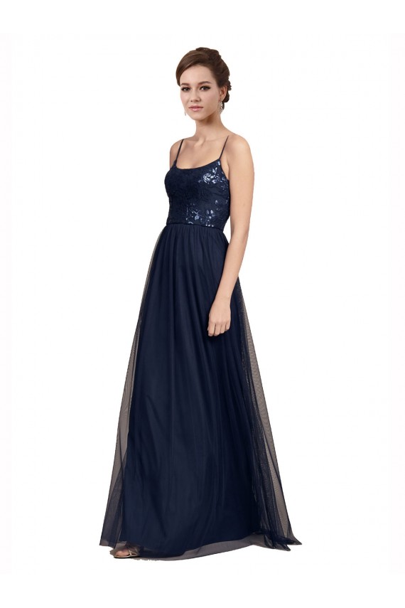 Sleeveless Dark Navy A-Line Spaghetti Straps Bridesmaid Dress Lincoln