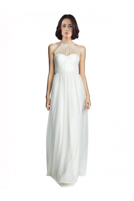 Sleeveless White A-Line Halter Neck Bridesmaid Dress Lincoln