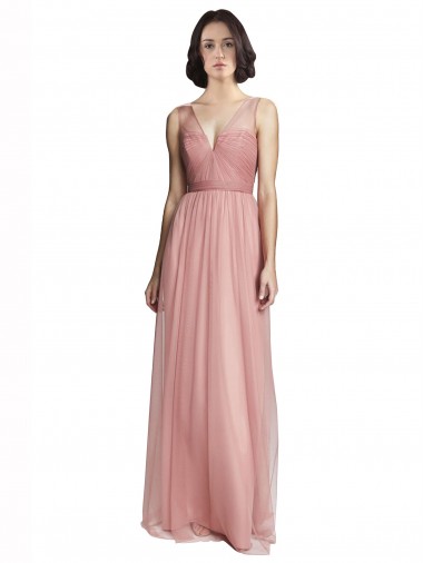 Sleeveless Rose Pink A-Line V-Neck Bridesmaid Dress Lincoln