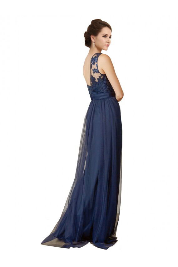 Sleeveless Dark Navy A-Line Tulle One Shoulder Bridesmaid Dress Lincoln