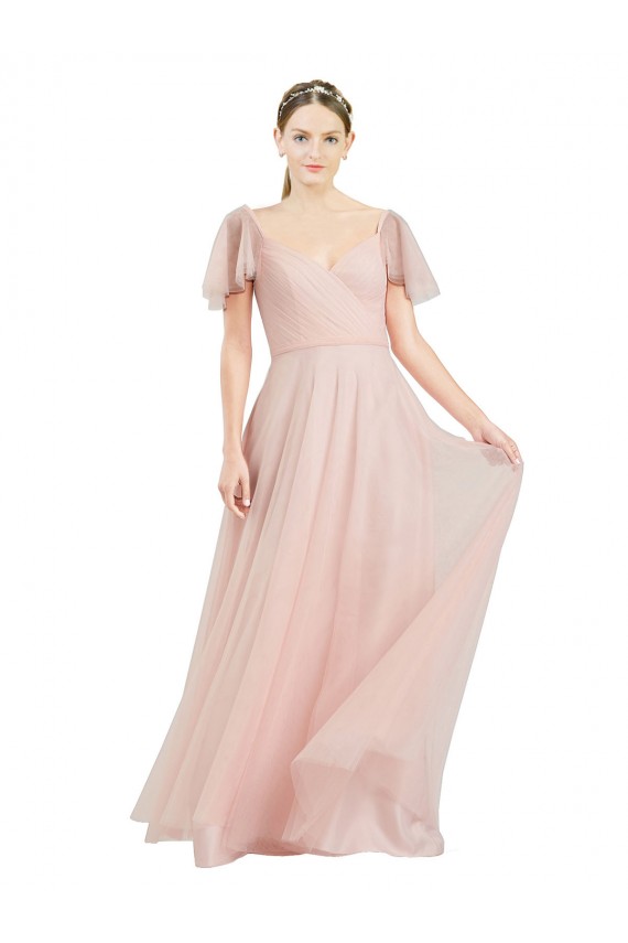 Flutter Sleeves Pink A-Line V-Neck Formal Dress / Bridesmaid Dress Lincoln
