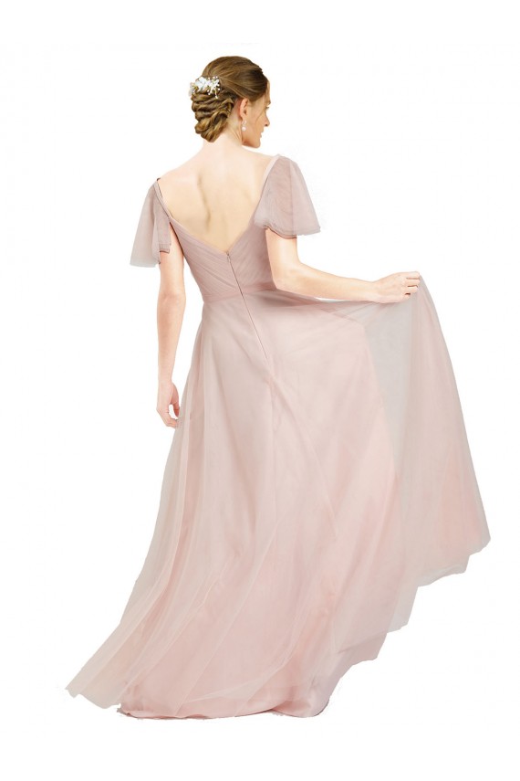 Flutter Sleeves Pink A-Line V-Neck Formal Dress / Bridesmaid Dress Lincoln