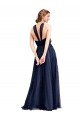 Sleeveless Navy Blue A-Line Halter Neck Bridesmaid Dress / Evening Dress Lincoln