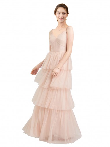 Sleeveless Pink A-Line V-Neck Semi Formal Evening Dress / Bridesmaid Dress Lincoln