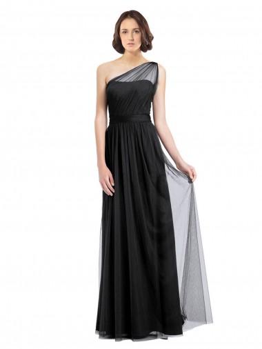 Sleeveless Black A-Line Tulle One Shoulder Bridesmaid Dress Lincoln