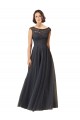 Cap Sleeves Slate Grey A-Line Bateau Neck Bridesmaid Dress Lincoln