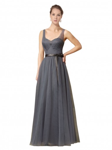 Sleeveless Slate Grey V-Back A-Line Sweetheart Formal Dress / Bridesmaid Dress Lincoln