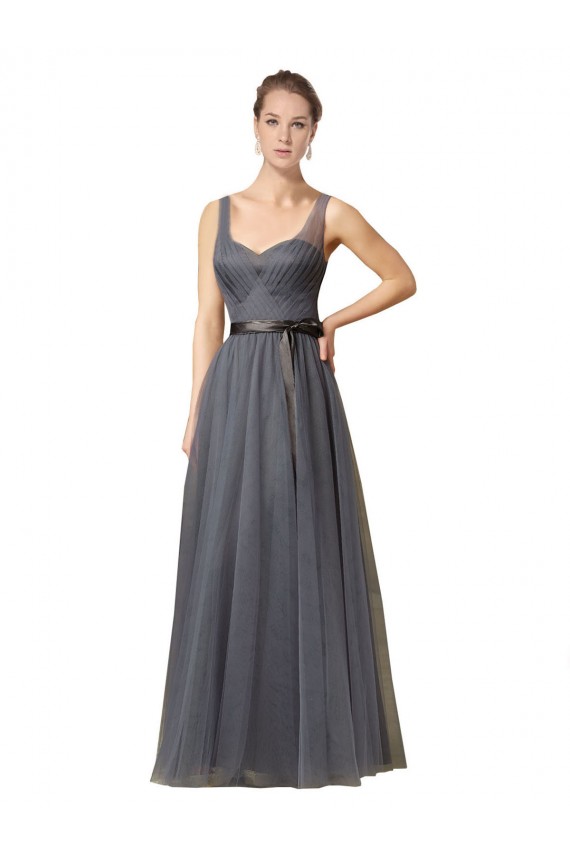 Sleeveless Slate Grey V-Back A-Line Sweetheart Formal Dress / Bridesmaid Dress Lincoln