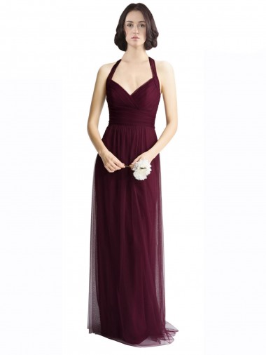 Sleeveless Red Open Back A-Line Halter Neck Bridesmaid Dress / Evening Dress Lincoln