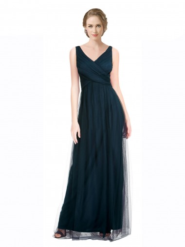 Sleeveless Blue A-Line V-Neck Bridesmaid Dress Lincoln