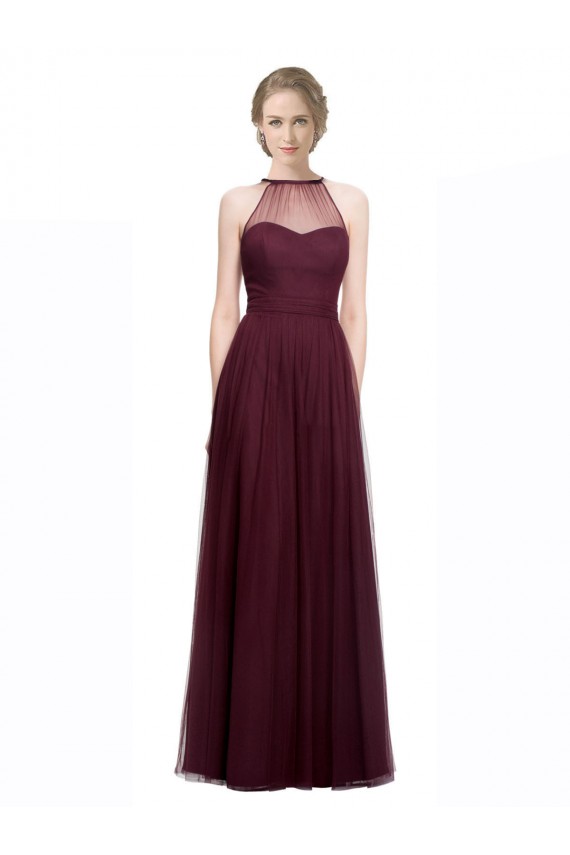 Sleeveless Red A-Line Halter Neck Bridesmaid Dress Lincoln