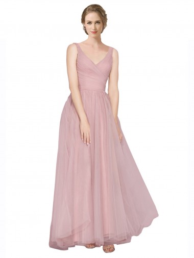 Sleeveless Pink V-Back A-Line V-Neck Bridesmaid Dress Lincoln