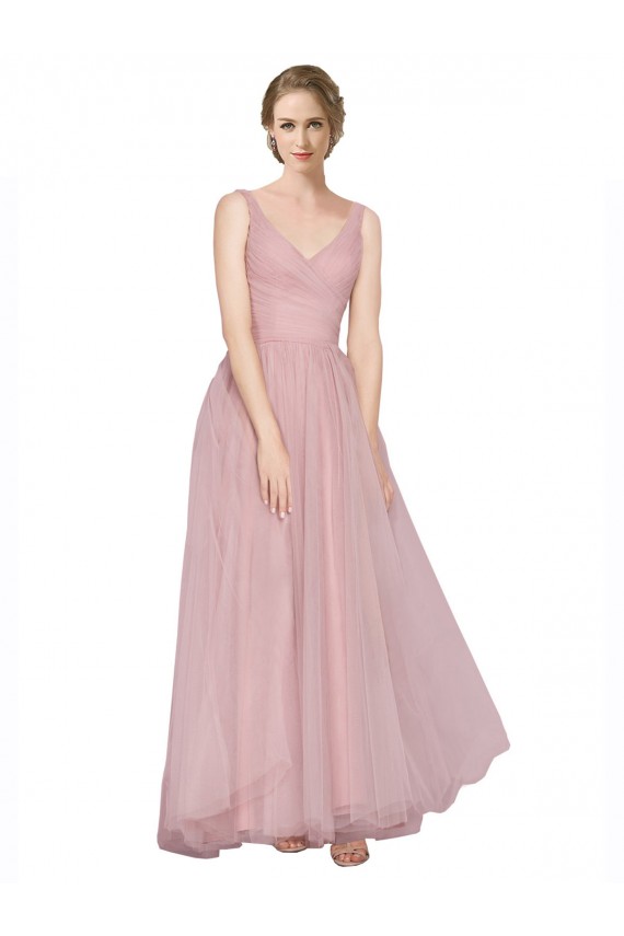 Sleeveless Pink V-Back A-Line V-Neck Bridesmaid Dress Lincoln