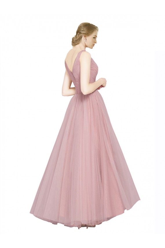 Sleeveless Pink V-Back A-Line V-Neck Bridesmaid Dress Lincoln