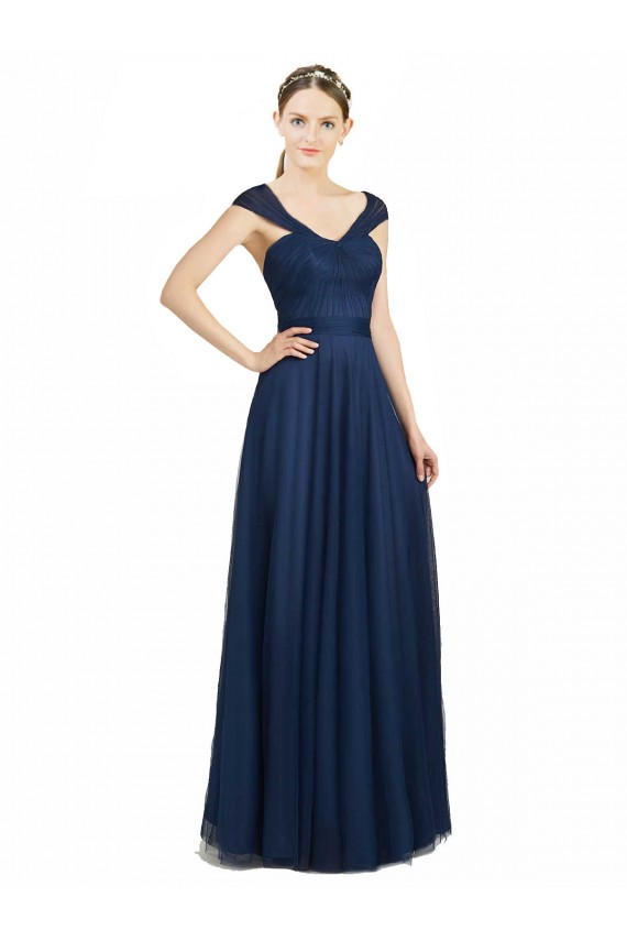Sleeveless Dark Navy Open Back A-Line V-Neck Bridesmaid Dress Lincoln