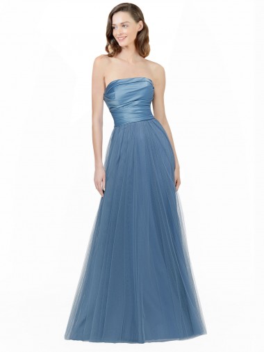 Sleeveless Low Back A-Line Satin & Tulle Strapless Bridesmaid Dress Lincoln