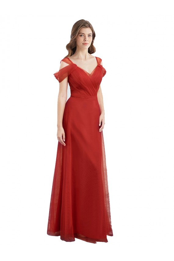 Cold Shoulder Red Low Back A-Line Sweetheart Formal Dress / Bridesmaid Dress Lincoln