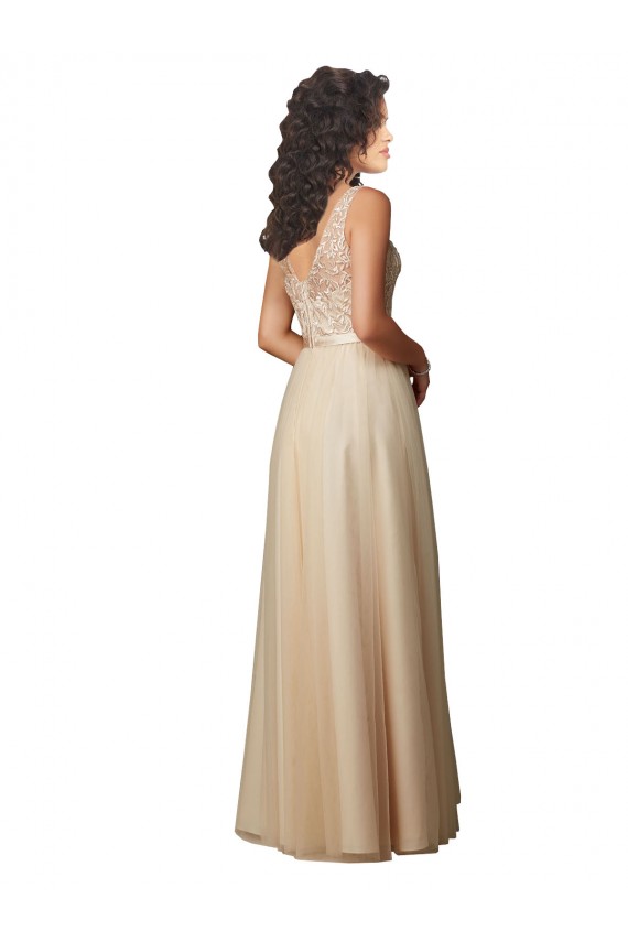 Sleeveless Champagne V-Back A-Line V-Neck Bridesmaid Dress Lincoln