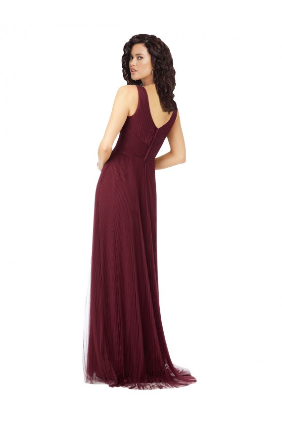 Sleeveless Burgundy Gold A-Line V-Neck Bridesmaid Dress Lincoln