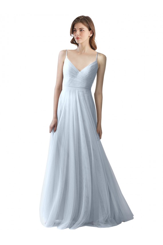 Sleeveless Light Sky Blue A-Line Spaghetti Straps Bridesmaid Dress Lincoln