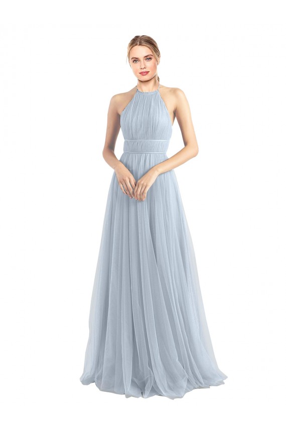 Sleeveless Light Sky Blue Criss Cross Back A-Line Halter Neck Bridesmaid Dress Lincoln