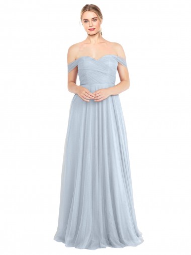 Sleeveless Light Sky Blue A-Line Off the Shoulder Evening Dress / Bridesmaid Dress Lincoln