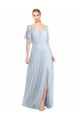 Flutter Sleeves Light Sky Blue V-Back A-Line Spaghetti Straps Bridesmaid Dress / Evening Dress Lincoln
