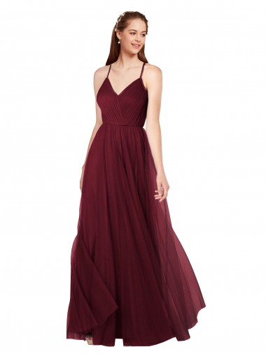 Sleeveless Burgundy Keyhole Back A-Line Spaghetti Straps Bridesmaid Dress Lincoln