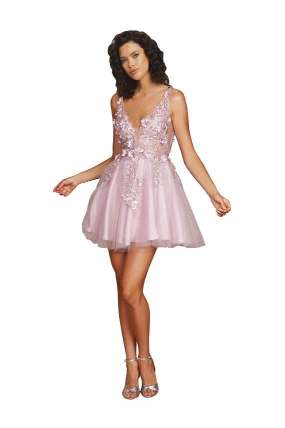 Sleeveless V-Back A-Line Tulle V-Neck Bridesmaid Dress Lincoln