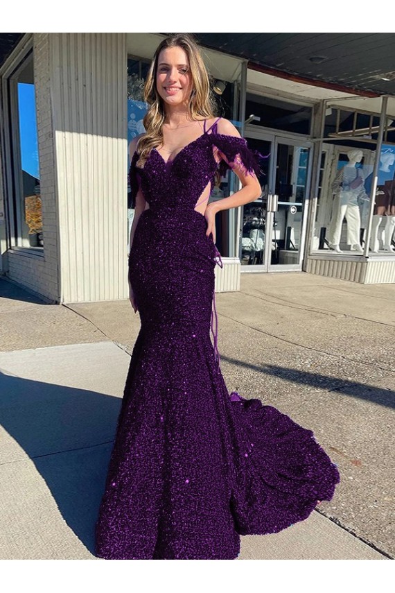 Sleeveless Plum Purple Sheath Spaghetti Straps Prom Dress / Evening Dress Lincoln