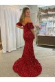 Short Sleeves Red Sheath Off the Shoulder Prom Dress / Evening Dress Lincoln