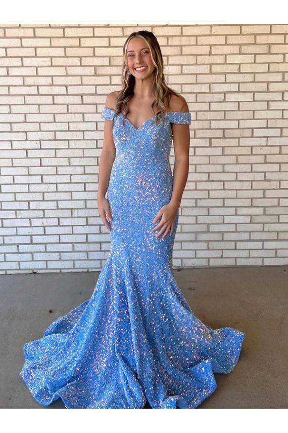 Sleeveless Periwinkle Mermaid Off the Shoulder Prom Dress / Evening Dress Lincoln