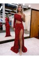 Long Sleeves Burgundy Mermaid One Shoulder Evening Dress Lincoln