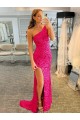 Sleeveless Fuchsia Sheath One Shoulder Evening Dress Lincoln