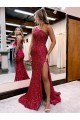 Sleeveless Burgundy Mermaid One Shoulder Evening Dress Lincoln
