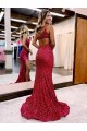 Sleeveless Burgundy Mermaid One Shoulder Evening Dress Lincoln