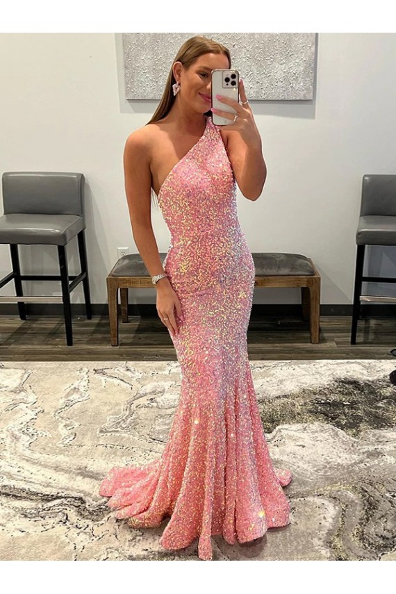 Sleeveless Pink Sheath One Shoulder Prom Dress Lincoln