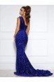 Sleeveless Royal Blue Mermaid One Shoulder Prom Dress / Evening Dress Lincoln