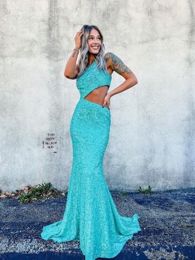 Sleeveless Shown Color Mermaid One Shoulder Prom Dresses Lincoln